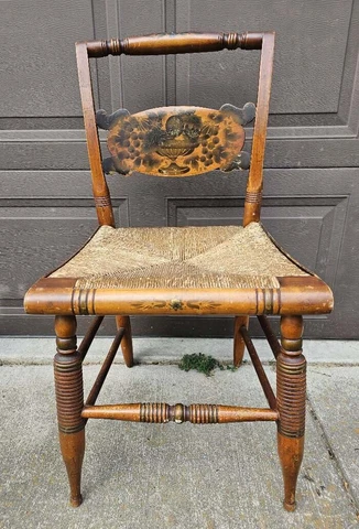 Vintage HITCHCOCK Dining Chair Harvest Gold Stenciling Rush Seat #4 Cover