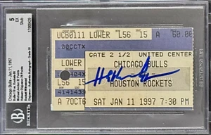 Hakeem Olajuwon Signed Jan. 11, 1997 Bulls vs Rockets Ticket Stub Beckett Jordan - Picture 1 of 3