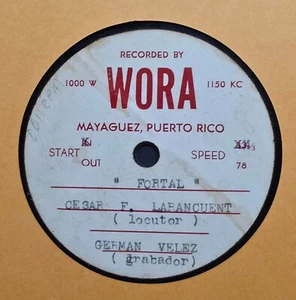 VTG WORA RADIO STATION ACETATE 78 RPM RECORD / MAYAGUEZ PUERTO RICO 1950's - Picture 1 of 3