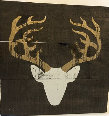 Distressed White Deer Head Wood Plaque From Kirklands - New - Image 1 of 4