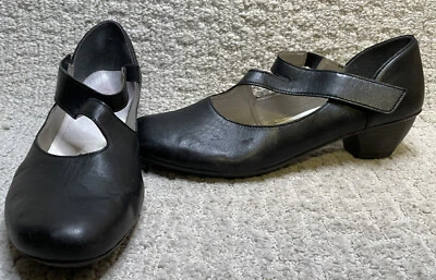 Reiker Black Leather Double Strap Shoes 41 US10 Mary Janes Heels - Image 1 of 4