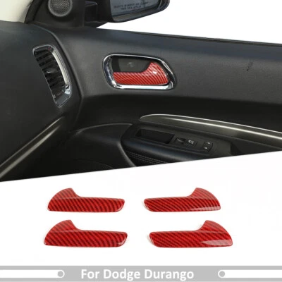 4pcs Red Fiber Interior Door Handle Trim Decor Accessories For Dodge Durango 11+ Foto 1 de 4