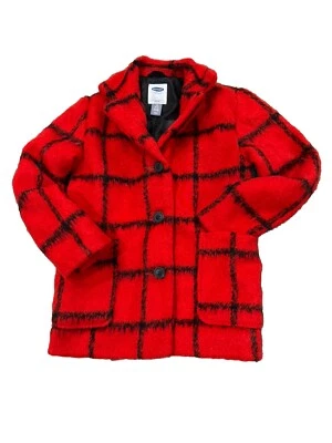 Old Navy Girls Sz 6/7 Red/Black Plaid Wool Blend Button Front Long Sleeve Coat - Image 1 of 4