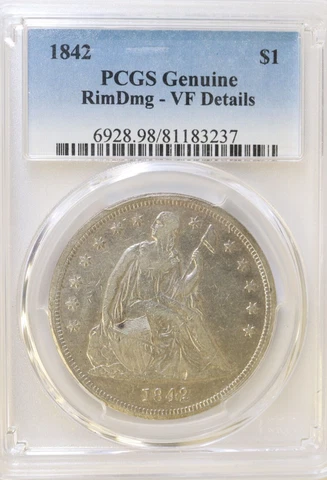 1842 Seated Liberty Dollar PCGS - GENUINE - VF DETAILS Cover