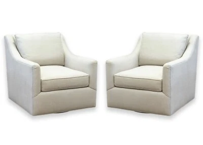 一对 Richard Ross Designs Off 白色灰色钻石格子旋转躺椅 — 第 1/4 张图片