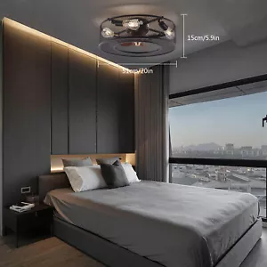 20" Ceiling Fan Caged Light Farmhouse Chandelier Flush Mount LED Lamp + Remote - Picture 1 of 24