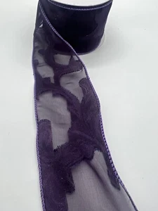 2.5" x 10" Yards Sullivan Ribbon Co Dark Purple Paisley Print Wired Edged Ribbon - Picture 1 of 5