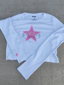 Barbie Ski Club Half Tee Medium Long Sleeve Pink White  - Picture 1 of 5