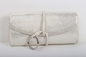 RODO White Silver Animal Print Leather Clutch Bag