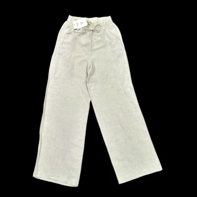 NUEVO Pantalones Mezcla de Lino Cintura Alta Pierna Ancha XS Marfil BOHO Beach Coast ECO Granola Foto 1 de 4