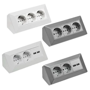 Steckdosenblock, 2x USB-Anschluss, Mehrfachstecker Steckdosenleiste silber weiss - Bild 1 von 5