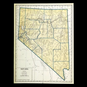 Vintage NEVADA Map Railroad Wall Art Old Original Antique Carson City Lovelock - Picture 1 of 6