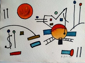 Gallé Rita . Disegno astratto. (1984). Acquerello e penna. Cm. 28 x 38. - Picture 1 of 3