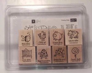 RETIRADO NUEVO EN CAJA Stampin' Up! Juego de sellos de madera (8) muy divertido animal rana vaca cerdo - Imagen 1 de 7