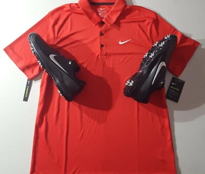 PAQUETE DE GOLF TW71 Nuevo Negro Nike Zapatos de Golf para Hombre Talla 9.5 + Rojo Polo y Sombrero TW!   Foto 1 de 4