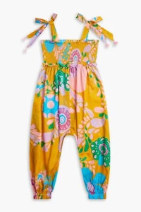 ZIMMERMANN Teddy Shirred Jumpsuit SIZE 10 Girls Mustard Print Cotton Romper EUC - Picture 1 of 9