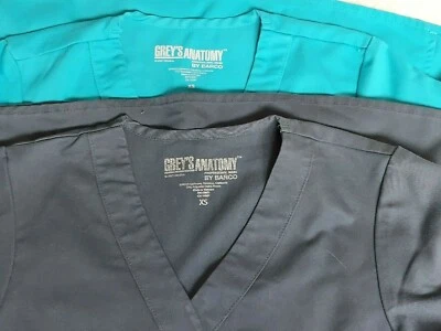 Greys Anatomy Scrub Top Lot of 2 Women’s Size XS Grey Green Short Sleeve - Image 1 of 4