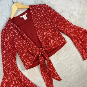 Urban Outfitters Damen Bluse Sternenmuster vorne zum Binden Glockenärmel Oberteil XS - Bild 1 von 10