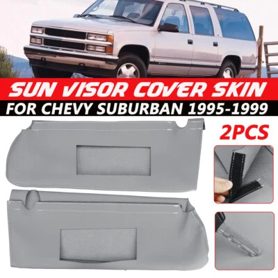 Replacement Sun Visor Cover Leather Gray For 1995-99 Chevy Tahoe Suburban Yukon - Image 1 of 4