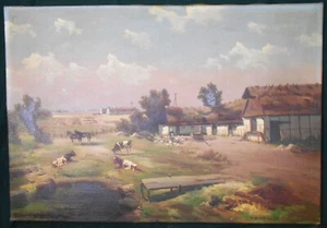 ANTIKES ÖLGEMÄLDE VOLKSKUNST LANDHAUS UND TIERE - Bild 1 von 13