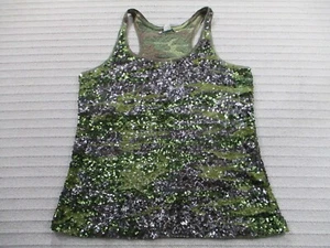 Lucky Brand Womens Shirt 4 Medium Green Camouflage Sequin Tank Sleeveless Cotton - Picture 1 of 10