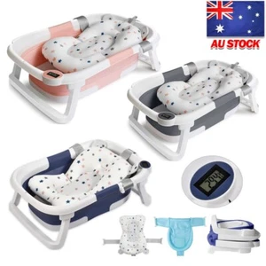 Baby Bath Tub Infant Toddler Foldable Bathtub Safety Bath Shower w/ Thermometer - Picture 1 of 28