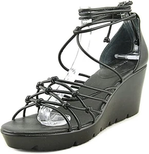 Charles David Vegas Leather Strappy Low Platform Tie Up Wedge Sandals, Black, 8 - Picture 1 of 5