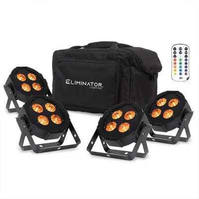4) American DJ MEGA FLAT HEX L PAK4 RGBLA+UV LED DMX Par Lights+Remote+Cable+Bag - Image 1 of 4