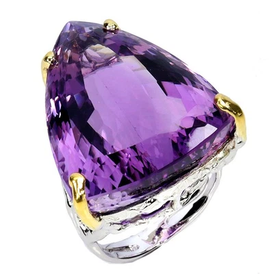 925 Sterling Silver Ring Trilliant Amethyst 55ct Emerald Handmade Gemstone Sz 8 - Image 1 of 4