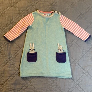 Baby Boden Mädchen Pullover Kleid rosa gestreift Ärmel Häschen Taschen 6-12 Monate - Bild 1 von 8