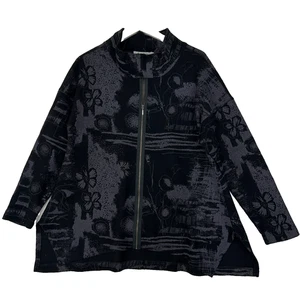 Beau Jours Floral Imitación Cremallera Suéter Negro Gris Lagen Look Arte Para Usar Pequeño - Imagen 1 de 5