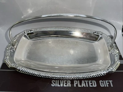 Bandeja Art Deco vintage plateada con asa hecha en Hong Kong -sin usar- en caja Foto 1 de 4