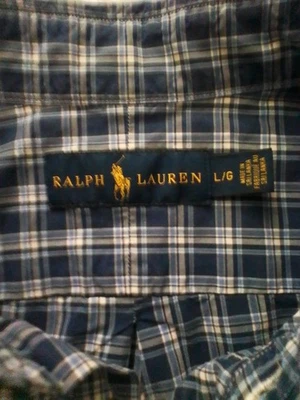 Camisa Polo Ralph Lauren Para Hombre L Azul Cuadros Cuadros Guinga Manga Larga Foto 1 de 4