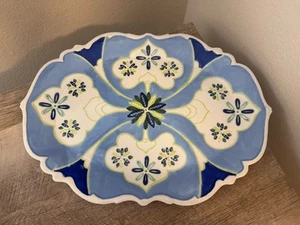 Anthropologie PALISADE piatto da portata ovale in gres blu verde piatto - Foto 1 di 14