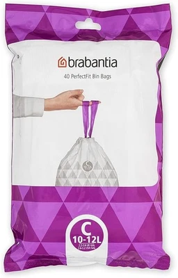 Brabantia Perfectfit Bin Liners(Size C/10-12 Litre) 40 Bags White - Code C UK - Image 1 of 4
