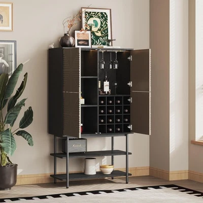 Armario de barra de licor de 55" de alto con luces con sensor de movimiento/estante de vino aparador buffet Foto 1 de 4