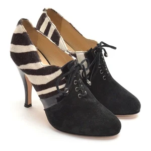 Ladies Marchez Vous Xo Yeardley Lace Up Pony Hair Zebra Pump 9 M High Heel Shoes - Picture 1 of 7