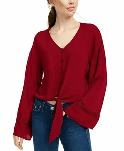 Freshman Juniors' Flare-Sleeved Tie-Waist Blouse Red Size Large NWT Free Ship - Picture 1 of 4