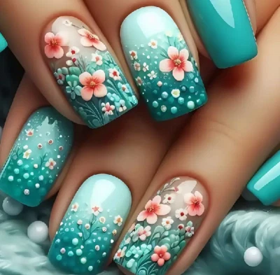 Selbstklebende Kunstnägel * Press On Nails * künstliche Fingernägel * Türkis - Bild 1 von 4