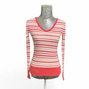 Vintage Mossimo Y2K Preppy Vneck Long Sleeve Top Women Medium Schoolgirl Chic - Picture 1 of 7