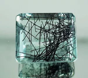 Natürlicher zertifizierter 112,35 Ct smaragdgeschliffener schwarz rutilierter Quarz loser Edelstein - Bild 1 von 6