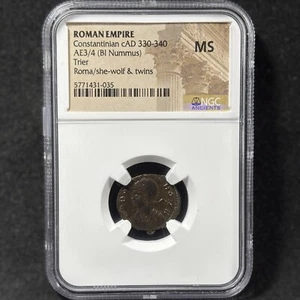 Constantinian Roma She Wolf & Twins Imperio Romano 330-340 dC NGC Antiguo MS - Imagen 1 de 4