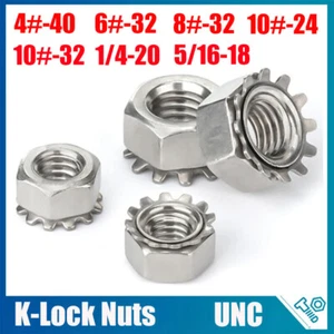 Keps K Lock Nuts A2 Stainless Steel Nut K-Lock Nut UNC 4# 6# 8# 10# 1/4 5/16 - Picture 1 of 20