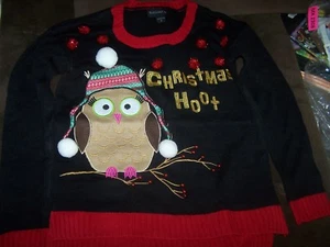 NWOT "Christmas Hoot" Pom Poms & Bulbs Hi Lo Sweater Size S by Blizzard Bay - Picture 1 of 9