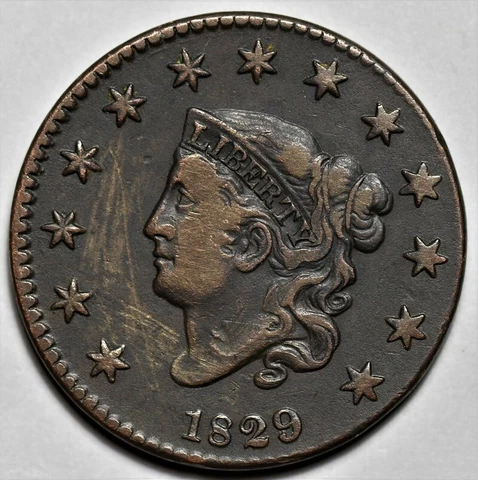 1829 Coronet Head Large Cent, N-7 Variety, Wheel Spoke Rev, Scratches - L37 Cover