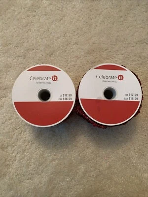 New Set Of 2 Celebrate It Christmas Wired Ribbon 2.5 In X 20 Ft Maroon & Silver - Image 1 of 4