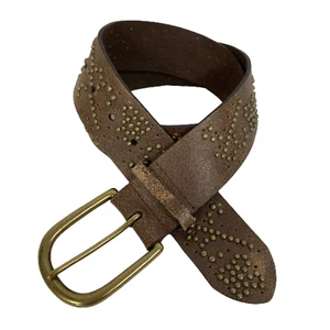 Express Gürtel Damen Gr. M braun Leder breit Nieten verstellbar goldene Schnalle - Bild 1 von 9