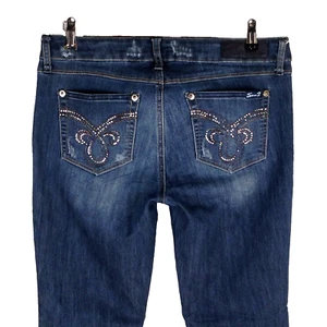 Seven7 womens slim boot jeans 8 stretch rhinestone distressed zip coin pocket - Picture 1 of 8