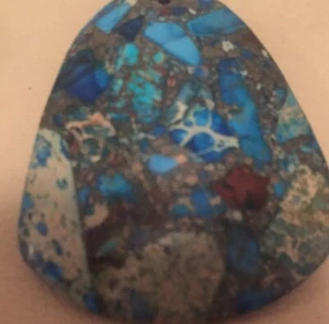 Blue Sea Sediment Jasper Cabochon Stone Pendant Jewelry Necklace - Picture 1 of 4