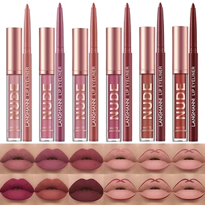 Juego de 12 delineadores de labios y lápiz labial, 6 colores lápices labiales líquidos mate + 6 a juego - Imagen 1 de 12